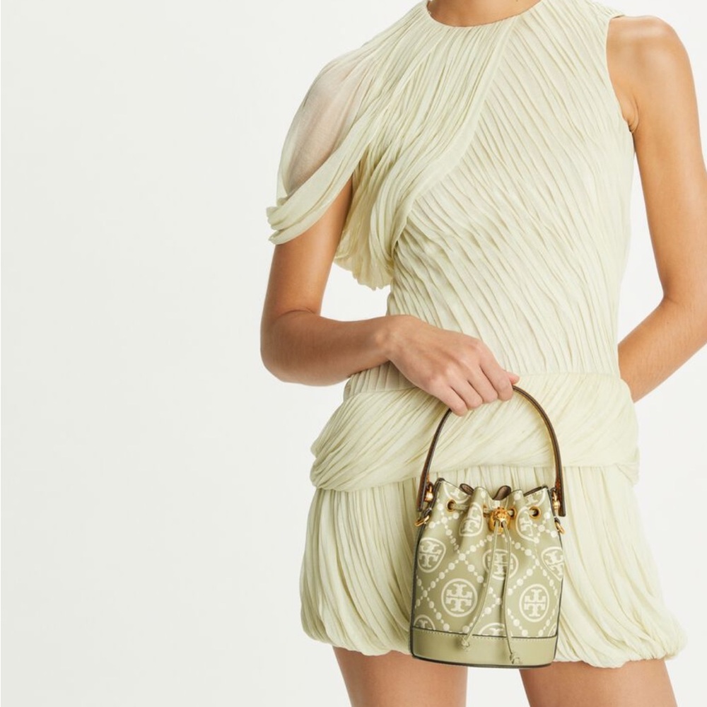 T MONOGRAM CONTRAST-EMBOSSED MINI BUCKET BAG